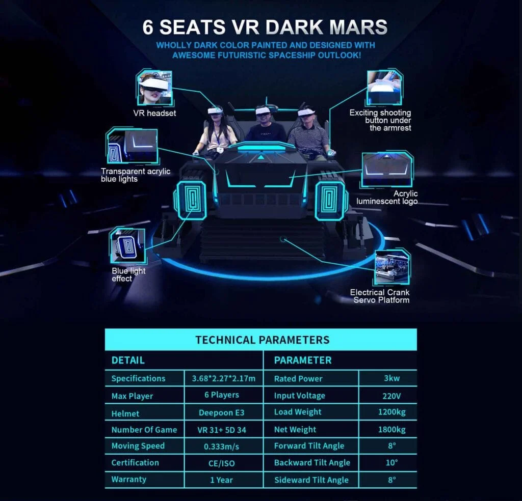 6-Seat Dark Mars 9D VR Simulator detail 3