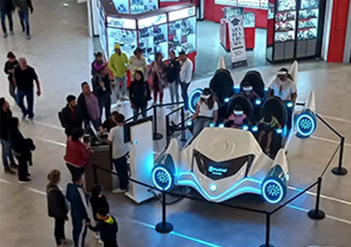 VR simulator machines installed in a customer venue