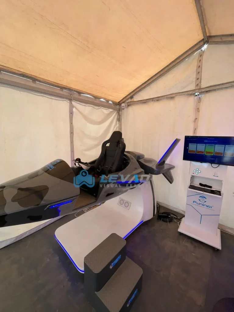 VR virtual cinema theater with motion platform, surround sound, and immersive LED lighting