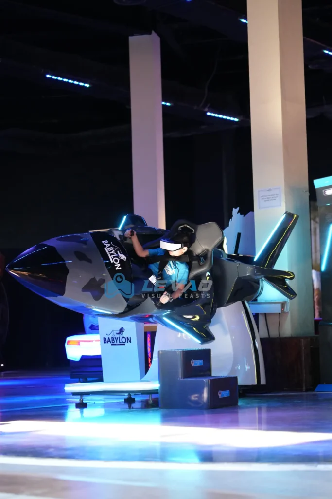 Best VR flight simulator full view as vr commercial equipment in a VR arcade